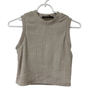 Love Poem NWT Womens Size Small Milk Tea Beige Crinkle Cropped Tank Top